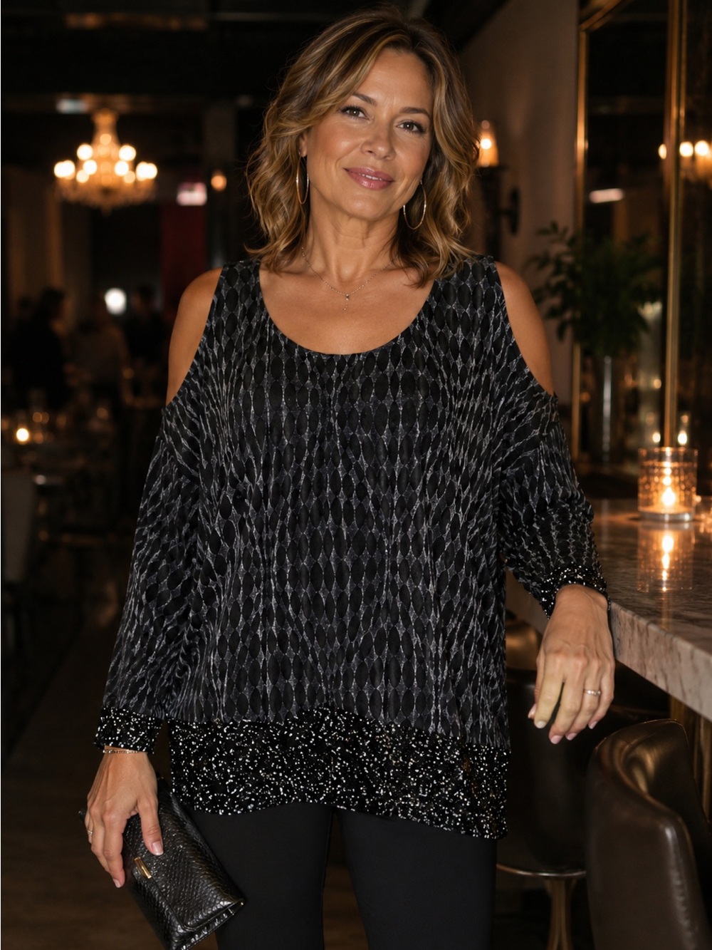Albert Makali Black Peek a Boo Cold Shoulder Shirt Size XL